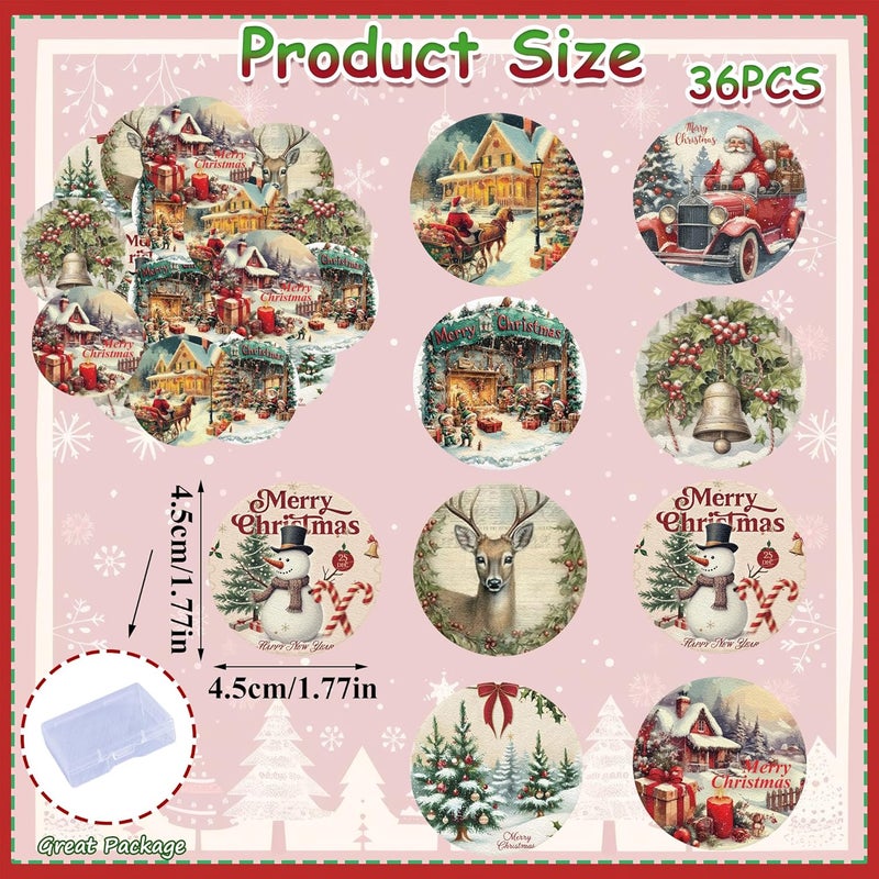 Fyeoxle 36PCS Vintage Christmas Cupcake Toppers Wafer Paper Deer Santa Claus Jingle Bells Cupcake Decor Snowman Dessert Picks for Christmas Theme Party Baby Shower Supplies - Image 2